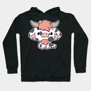 Cute Kawaii Cow - Black & White Hoodie